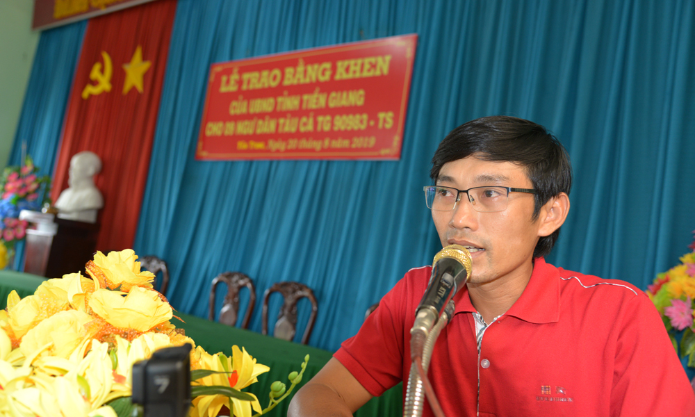 Đại diện chủ tàu phát biểu cảm ơn sự quan tâm của lãnh đạo tỉnh.