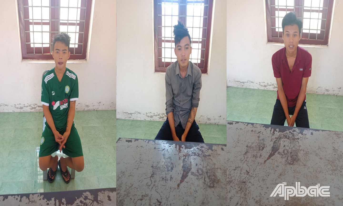 Thịnh, Đính, Linh tại cơ quan Công an.