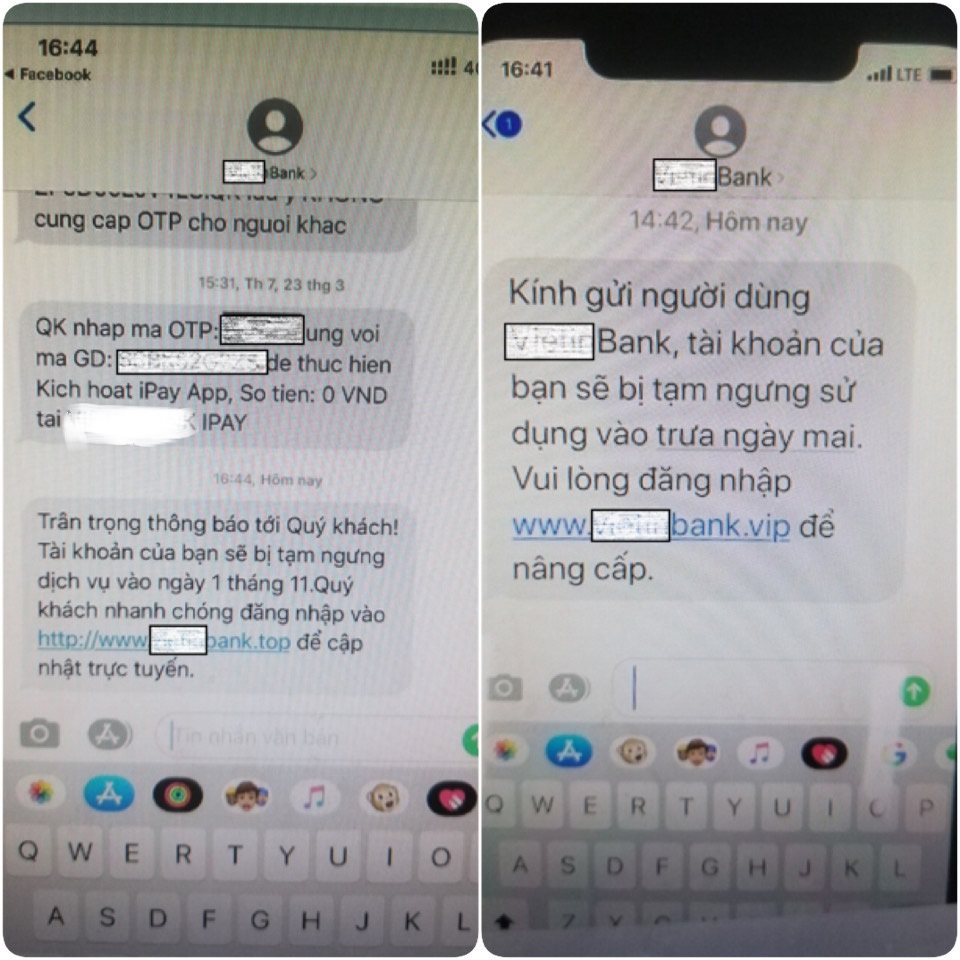 Hình ảnh một ngân hàng bị các đối tượng hack để gửi tin nhắn Brand Name (Ảnh: bocongan.gov.vn)