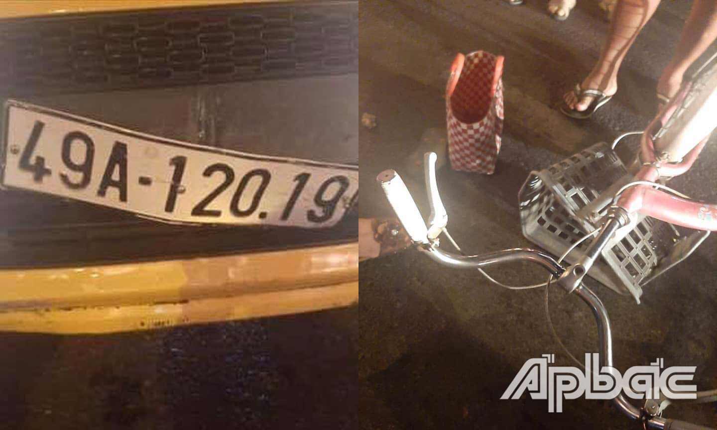 Xe đap bị hư hỏng và xe taxi gây tai nạn.