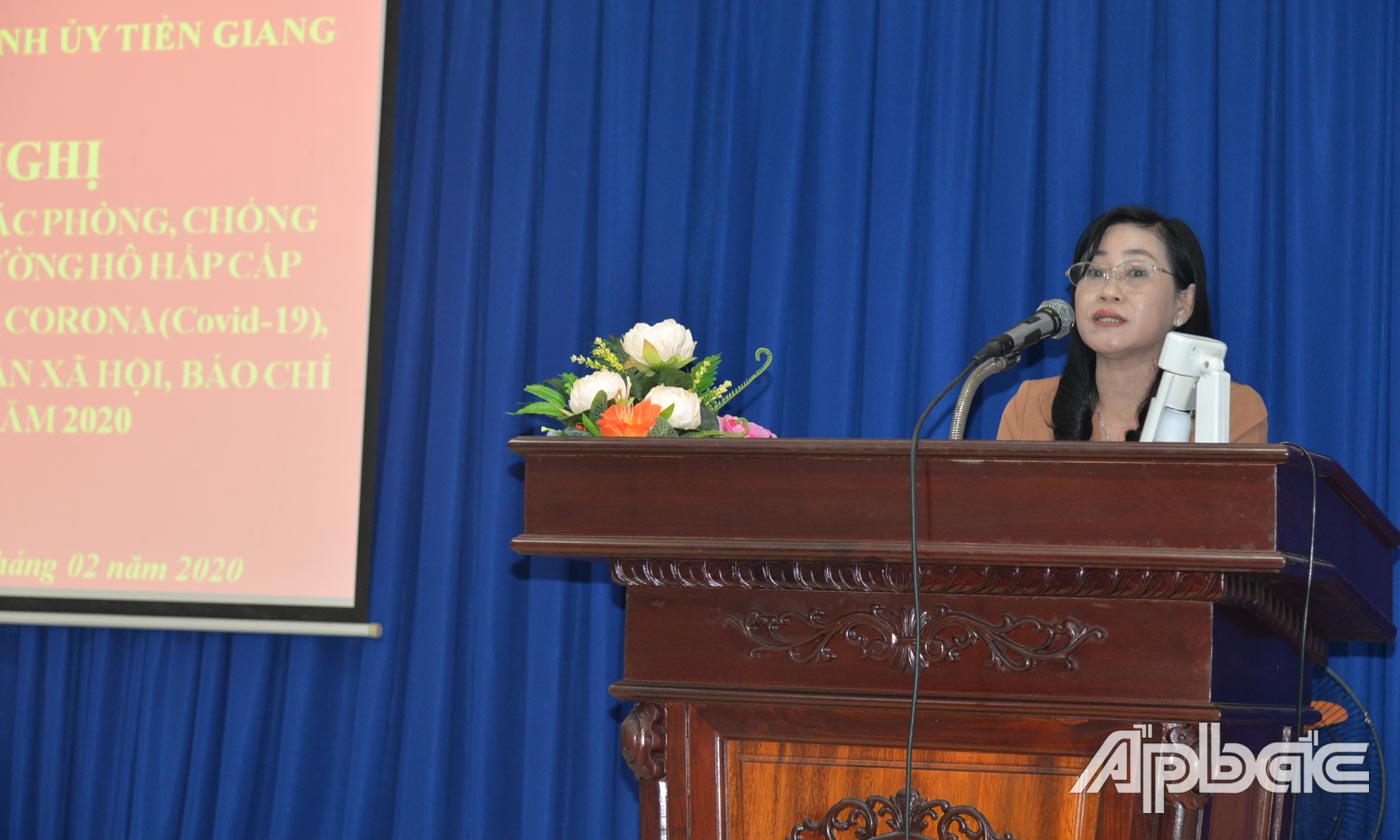 Đồng chí Châu Thị Mỹ Phương phát biểu tại hội nghị.