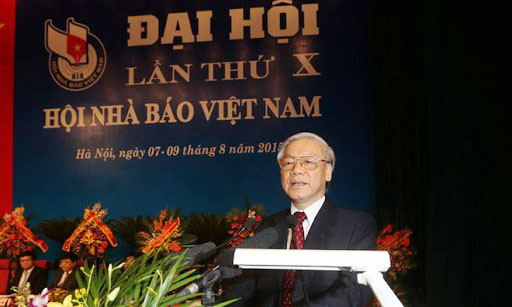 Tổng Bí thư Nguyễn Phú Trọng dự và phát biểu tại Đại hội đại biểu toàn quốc lần thứ X Hội Nhà báo Việt Nam năm 2015