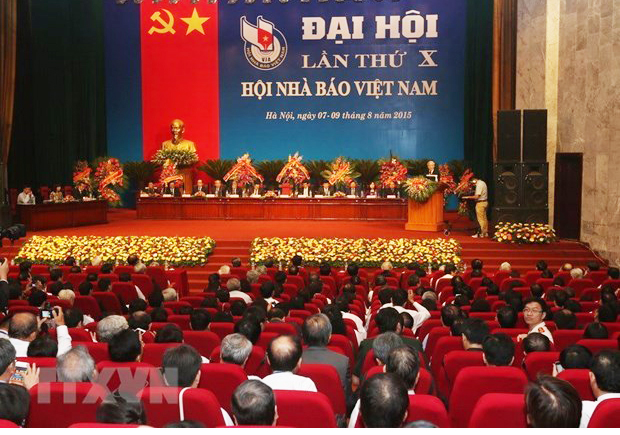 Toàn cảnh Đại hội Đại hội đại biểu toàn quốc Hội Nhà báo Việt Nam lần thứ X, nhiệm kỳ 2015-2020, sáng 9/8/2015, tại Cung Văn hóa hữu nghị Việt-Xô, Hà Nội. (Ảnh: Trí Dũng/TTXVN)