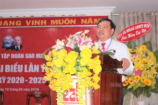 Đ/c Lê Xuân Quế - Phó Tổng Giám đốc, Phó Bí thư Đảng bộ Tập đoàn Sao Mai phát biểu tại Đại hội