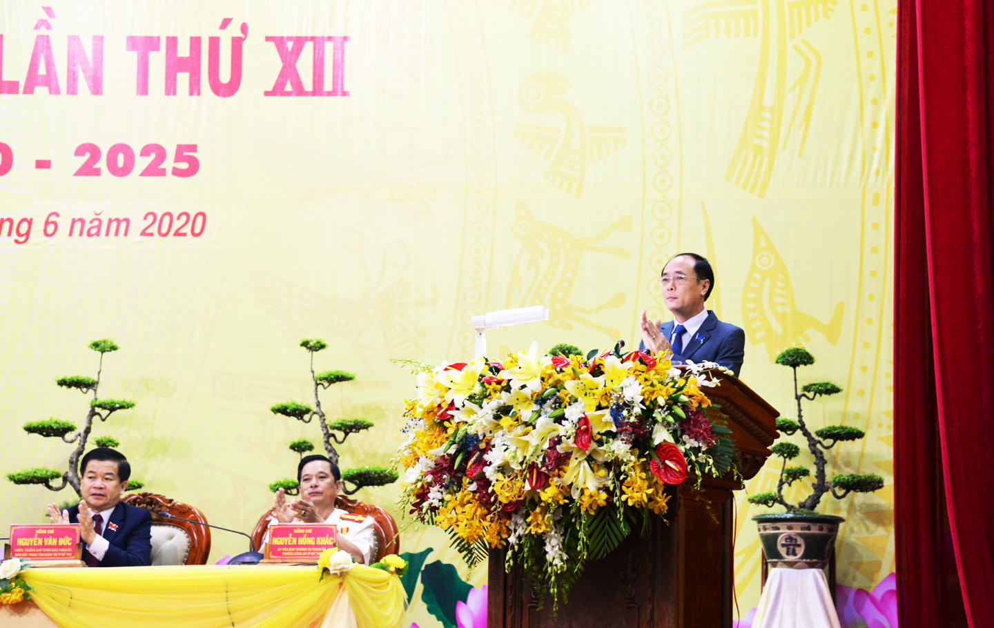 Đồng chí Trần Kim Trát, Bí thư Thành ủy Mỹ Tho nhiệm kỳ 2020-2025 phát biểu bế mạc đại hội