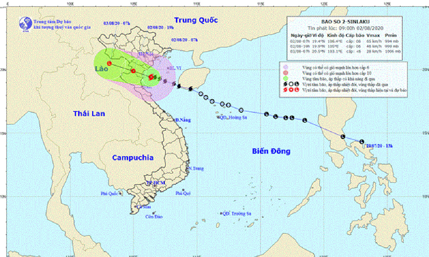 Sơ đồ đường đi của cơn bão. (Nguồn: nchmf.gov.vn)