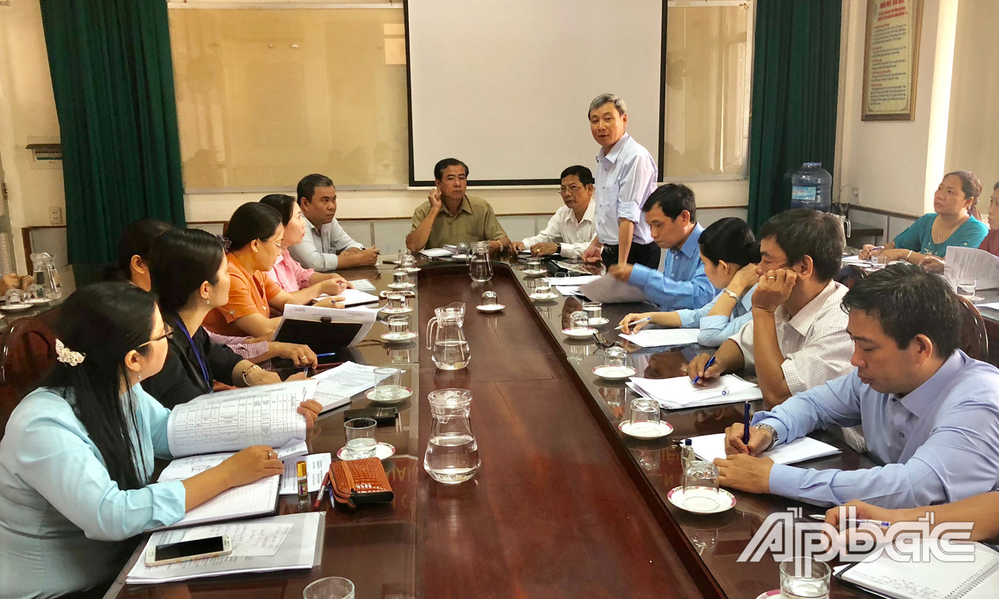 chú thích: ông Lê Hoàng Liêm- Phó Giám đốc Sở Nội vụ Tiền Giang phát biểu tại buổi kiểm tra. 