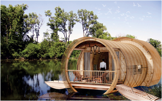  “Bungalow Thủy Mộc” lấy ý tưởng cách điệu từ công trình Giuness Việt Nam “trúc bạch long  - Trà Sư”. 