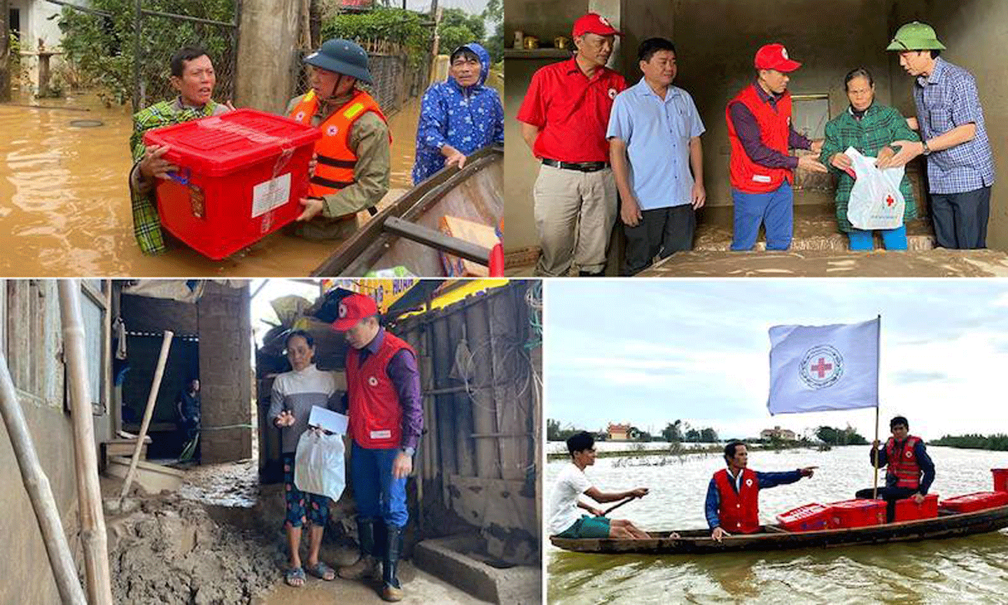 Đoàn công tác Chữ thập đỏ Việt Nam tới thăm, tặng quà người dân xã Sơn Thủy, huyện Lệ Thủy, tỉnh Quảng Bình, Quảng Trị, ngày 21 và 22-10. 