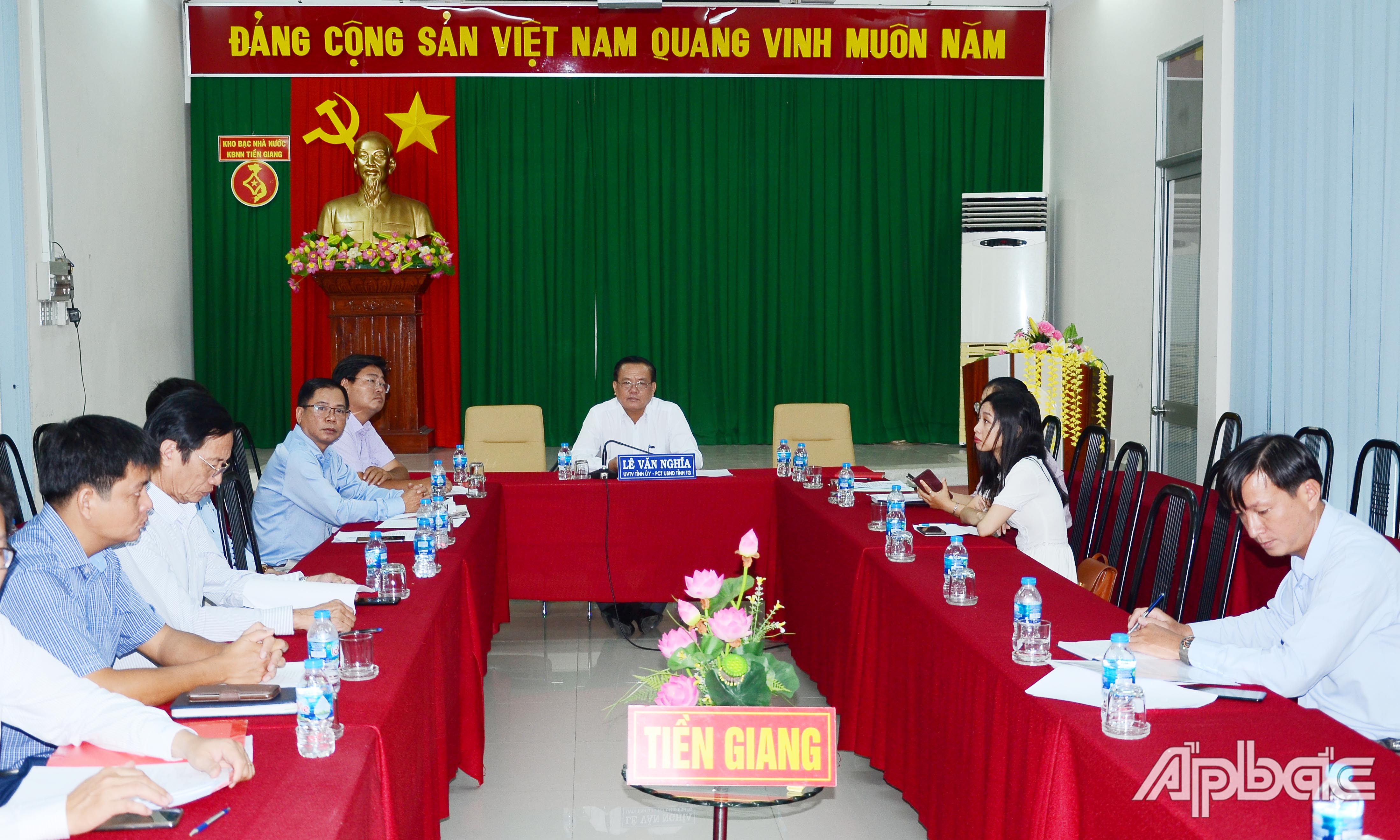 Quang cảnh hội nghị tại điểm cầu Tiền Giang.