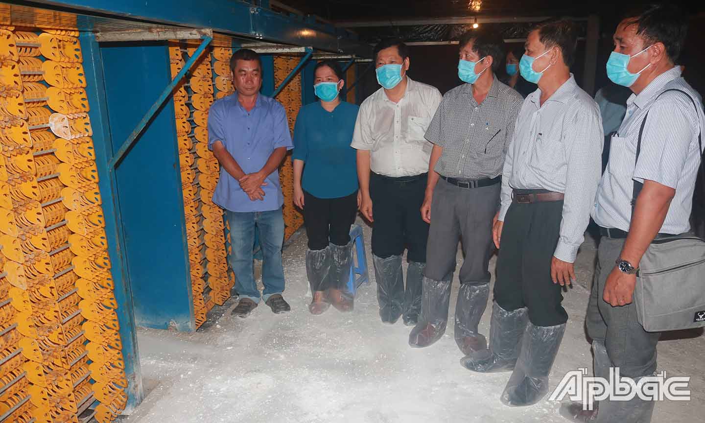 Đoàn đến khảo sát khu nuôi gà khép kín của Trại Gà Lê Văn Hưng.