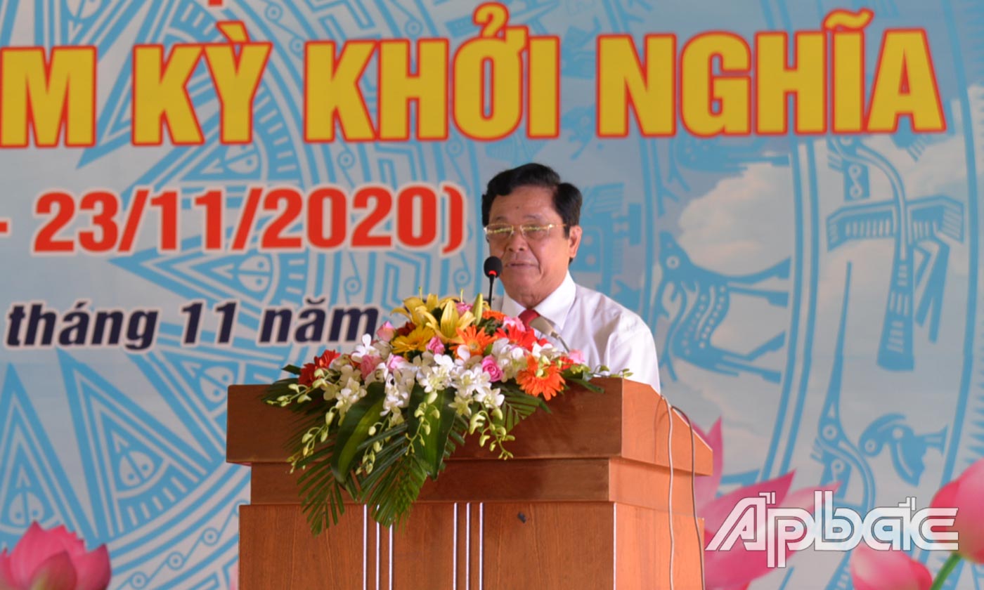 Bí thư huyện ủy Châu Thành Trương Minh Tới phát biểu tại lễ kỷ niệm.