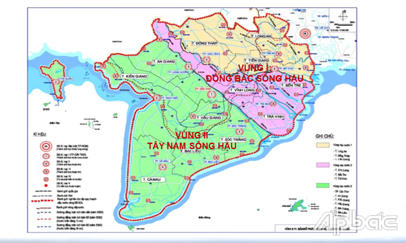 Sơ đồ phân vùng cấp nước ĐBSCL sau khi điều chỉnh.