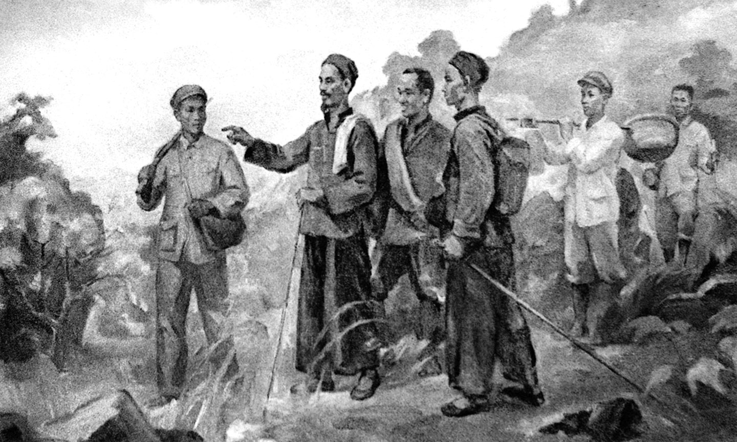 Tranh vẽ Bác Hồ về nước ngày 28-1-1941. 