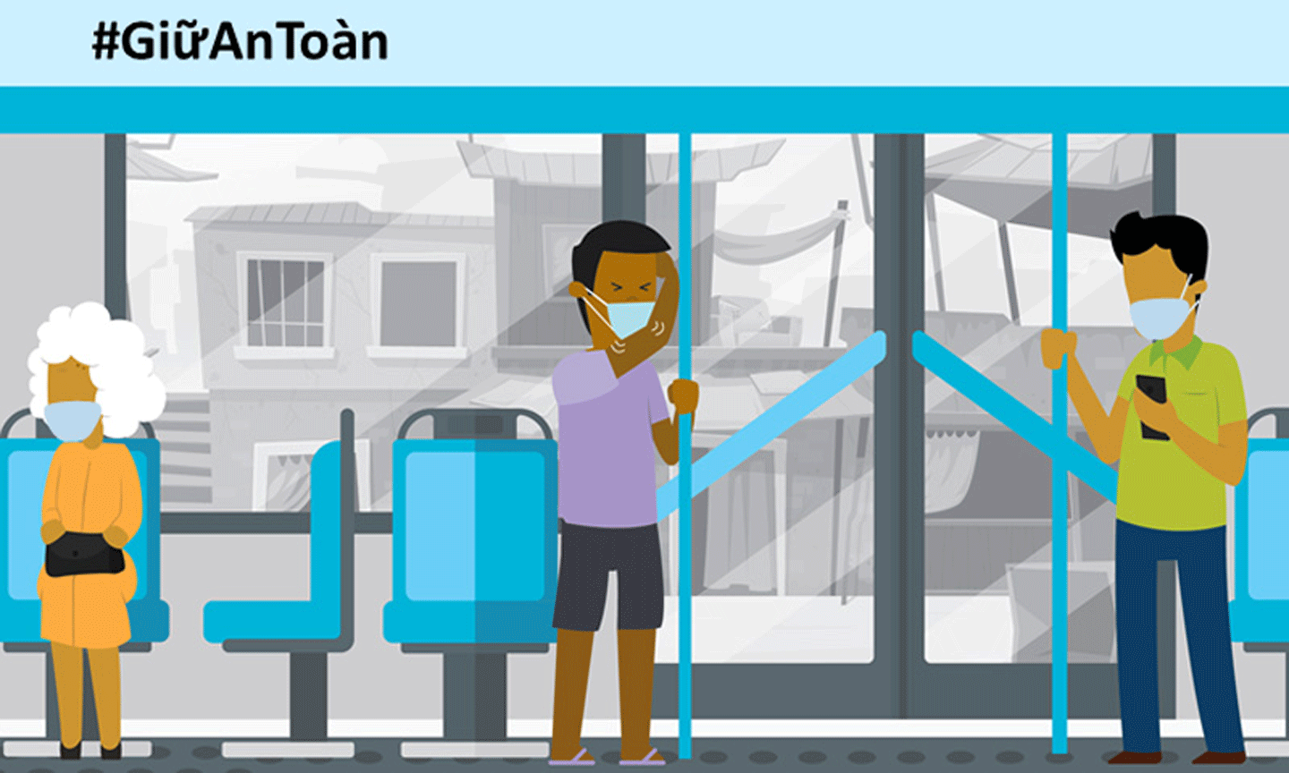 Hãy luôn nhớ đeo khẩu trang và giãn cách an toàn dù ở bất cứ nơi đâu (Đồ họa: WHO)  
