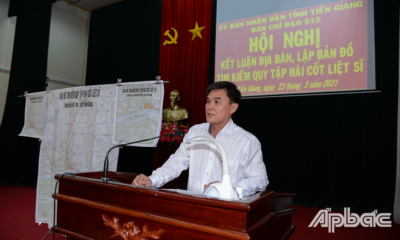Phó Chủ tịch UBND tỉnh, Trưởng Ban chỉ đạo 515 tỉnh Nguyễn Văn Mười phát biểu hội nghị.