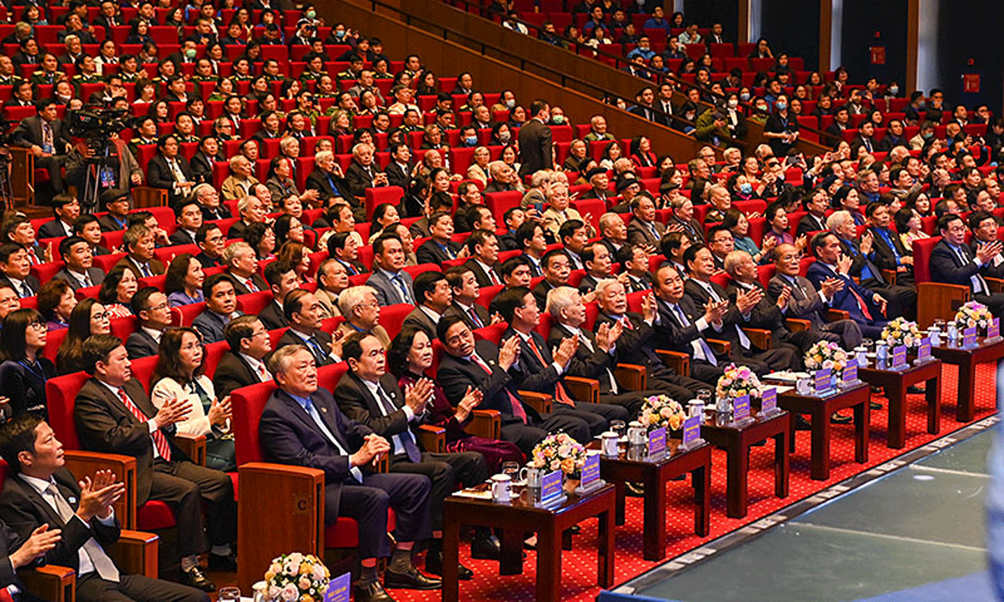 Các đồng chí lãnh đạo, nguyên lãnh đạo Đảng, Nhà nước dự lễ kỷ niệm.