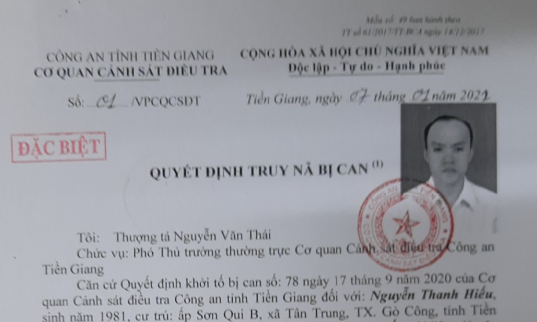 Quyết định truy nã Hiếu.