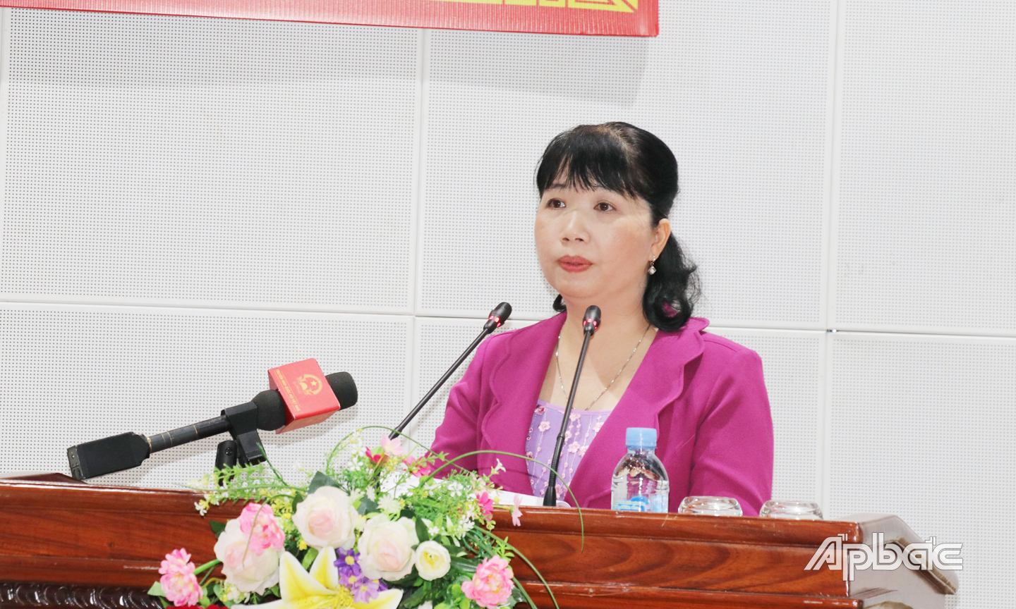 Đại diện Ủy ban bầu cử tỉnh báo cáo công tác chuẩn bị và tổ chức bầu cử của tỉnh Tiền Giang