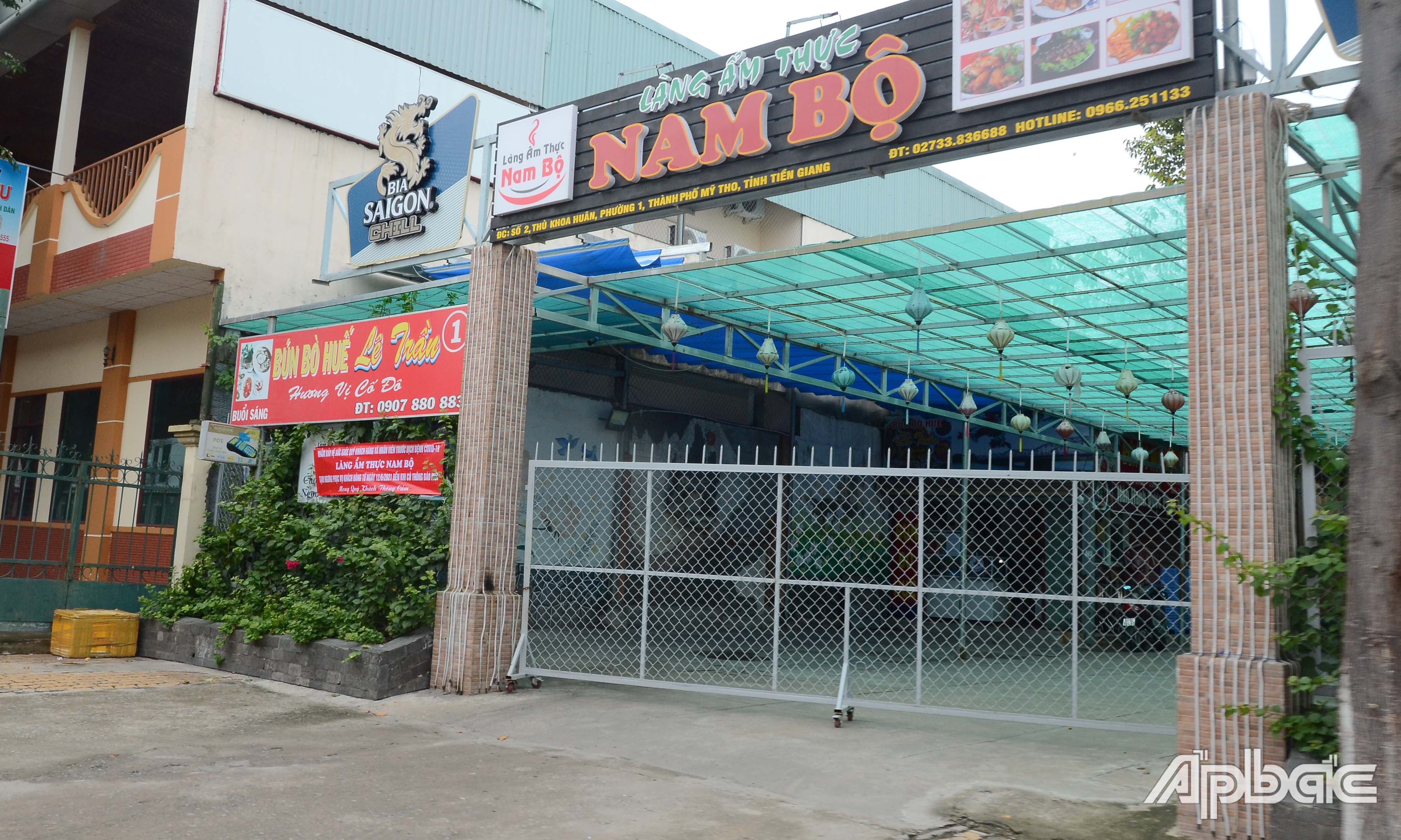 Nhà hàng Ẩm thực Nam bộ, TP. Mỹ Tho tạm ngưng hoạt động.