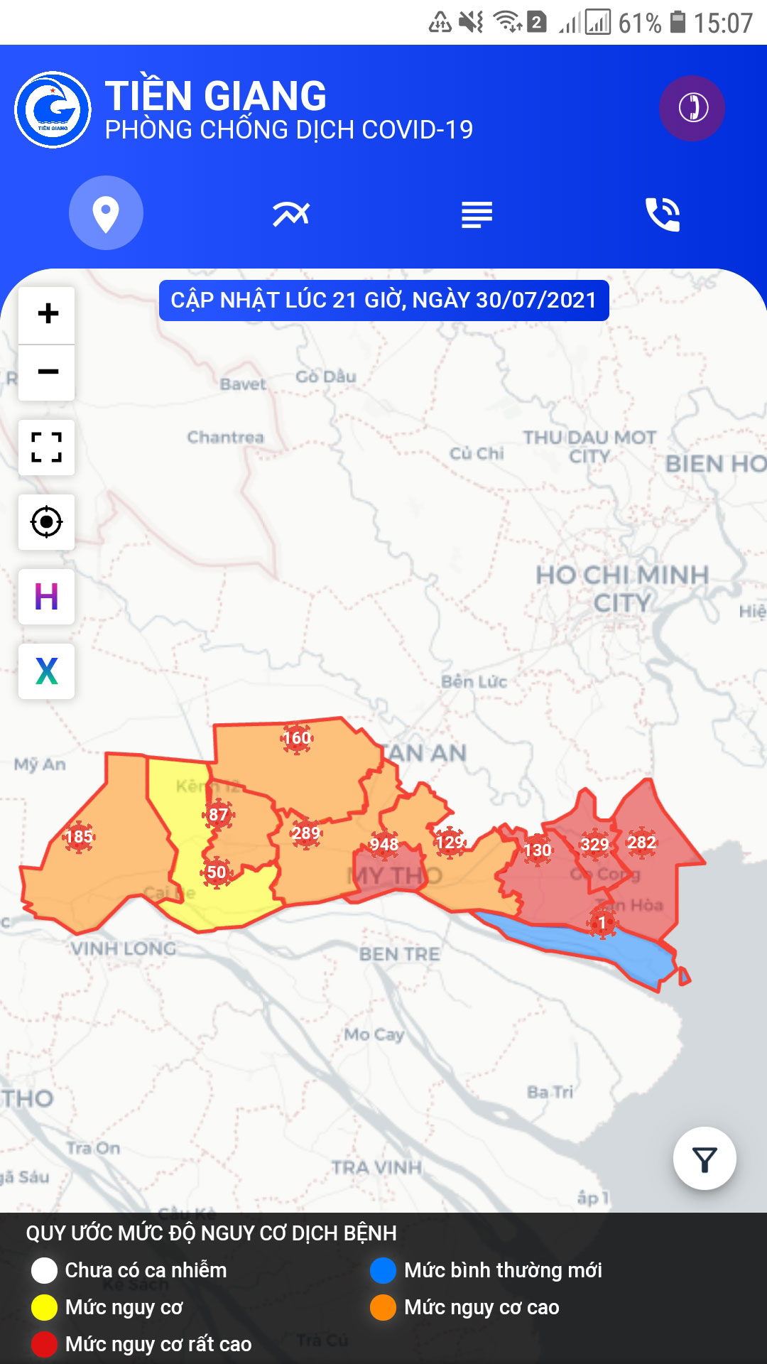 Bản đồ thông tin dịch bệnh Covid-19 (https://covid.tiengiang.gov.vn) đảm bảo cung cấp đầy đủ thông tin hằng ngày.