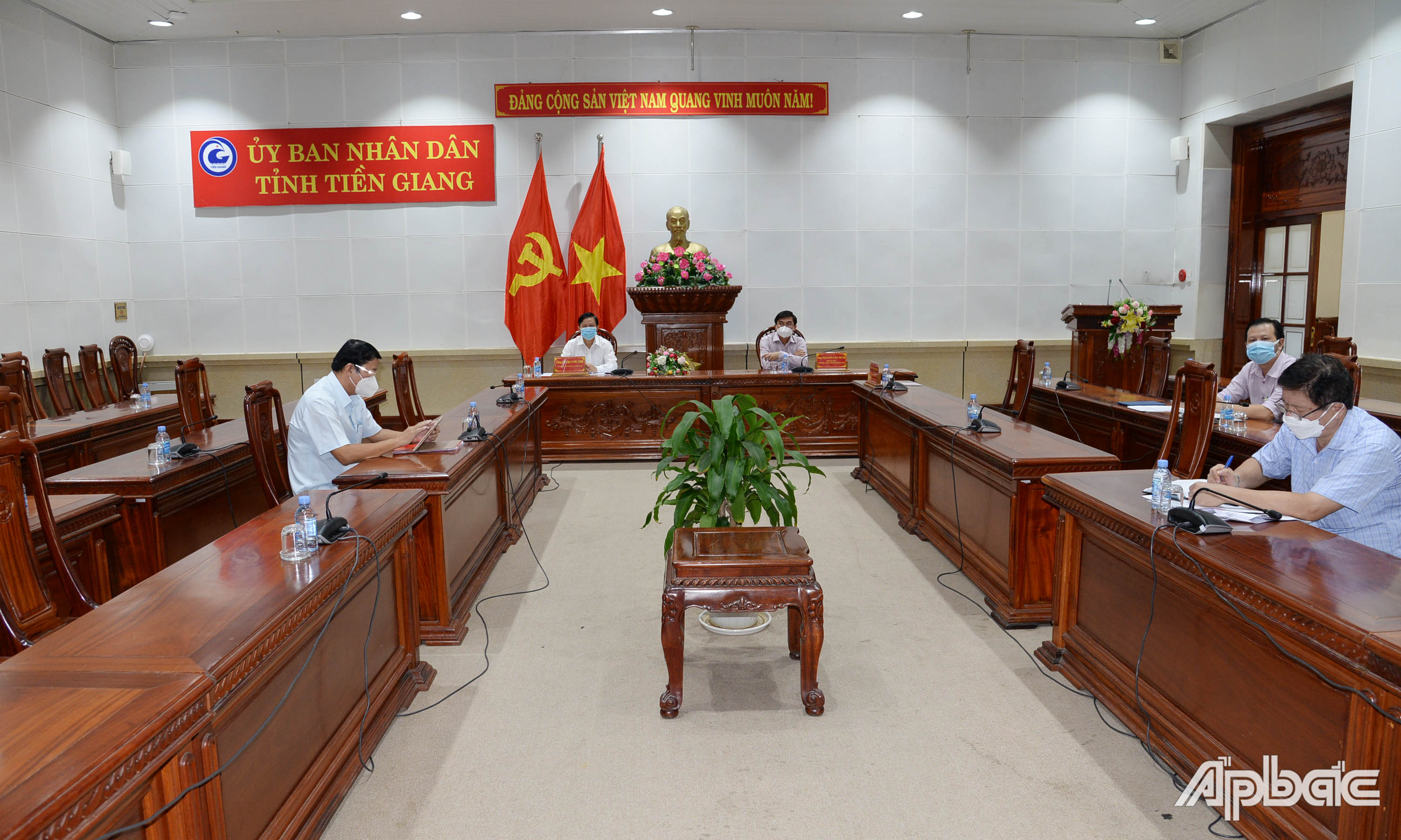 Quang cảnh hội nghị tại điểm cầu tỉnh Tiền Giang.