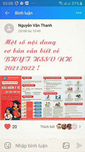 Chia sẻ thông tin tuyên truyền BHYT học sinh sinh viên trên mạng Zalo cá nhân.