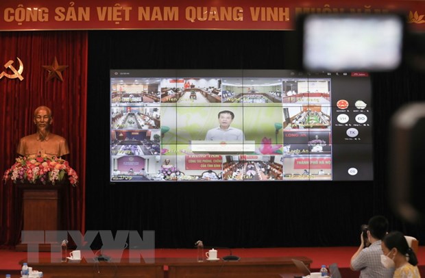 Điểm cầu Bộ Giáo dục và Đào tạo trong chương trình phát động. (Ảnh: Thanh Tùng/TTXVN)