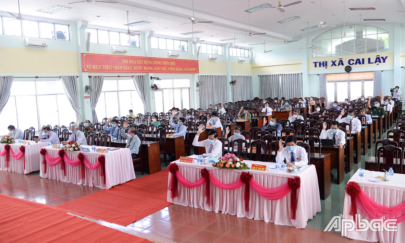 Đại biểu thống nhất thống qua các Nghị quyết trình tại kỳ họp.