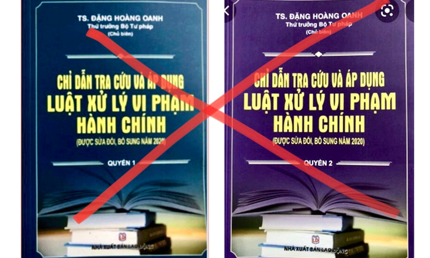 Hình ảnh bìa cuốn sách “Chỉ dẫn tra cứu và áp dụng Luật Xử lý vi phạm hành chính” bị cấm lưu hành. Ảnh: Công an TP Hà Nội