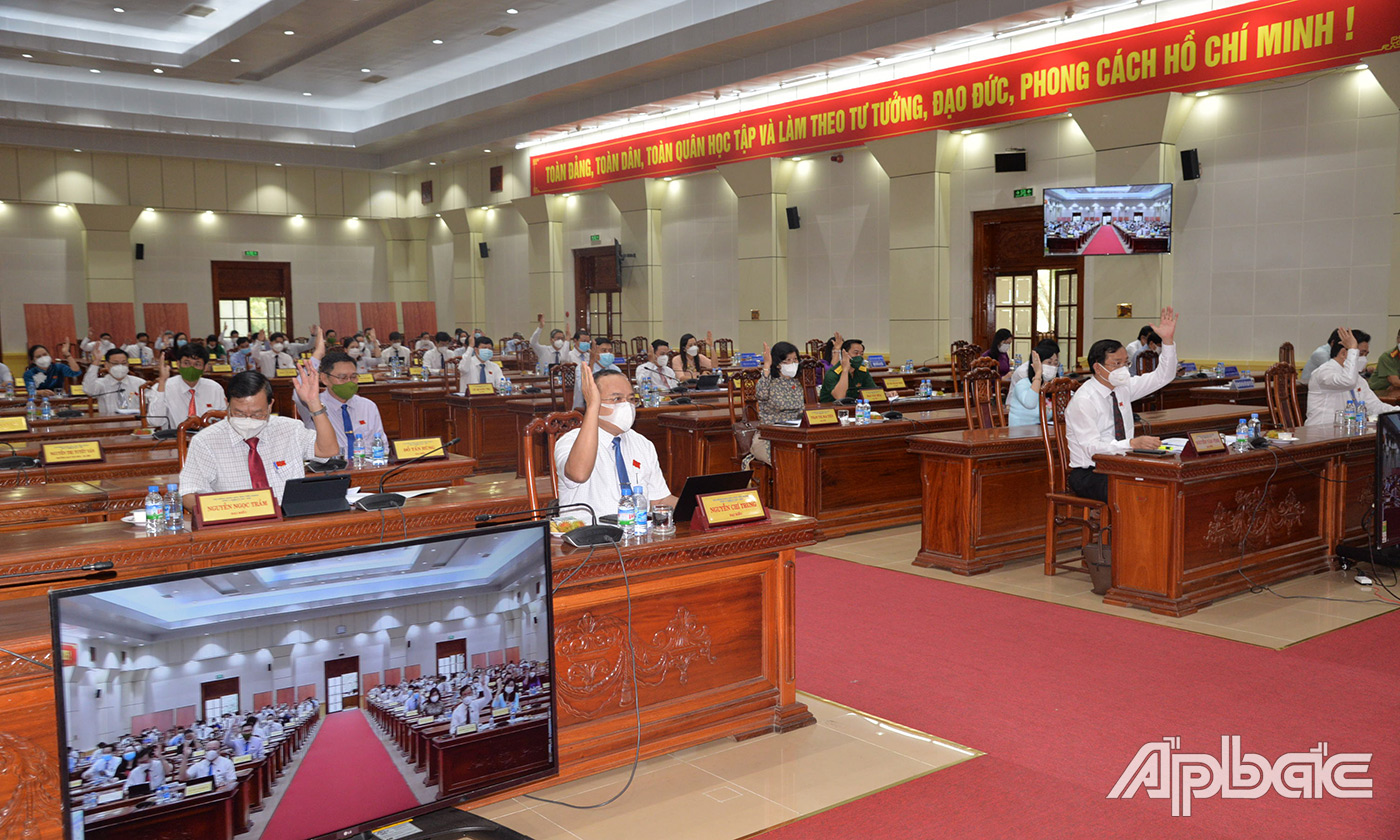 Đại biểu biểu quyết thông qua Nghị Quyết.