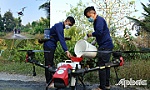 Lái máy bay phun thuốc trên vườn cây 