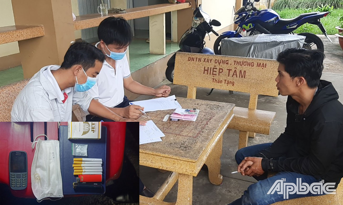 Đối tượng tại cơ quan điều tra và tang vật thu giữ.