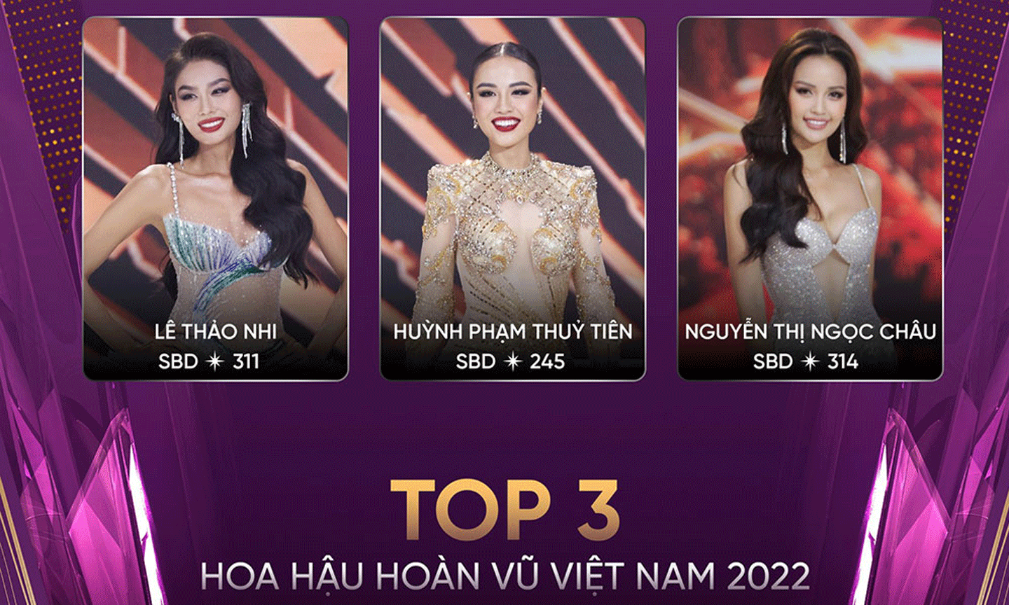 Top 3 Hoa hậu Hoàn vũ Việt Nam. (Ảnh: Fanpage Hoa hậu Hoàn vũ Việt Nam)