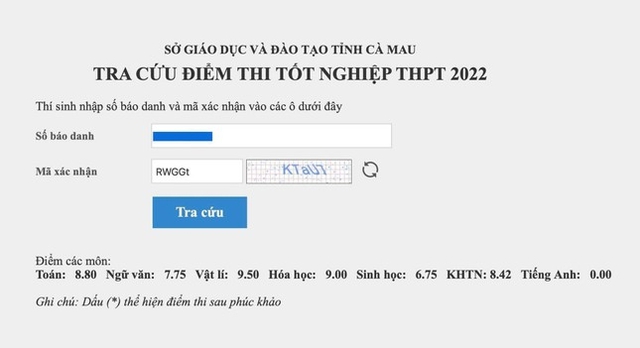 Kết quả bài thi của nam sinh H.N.T