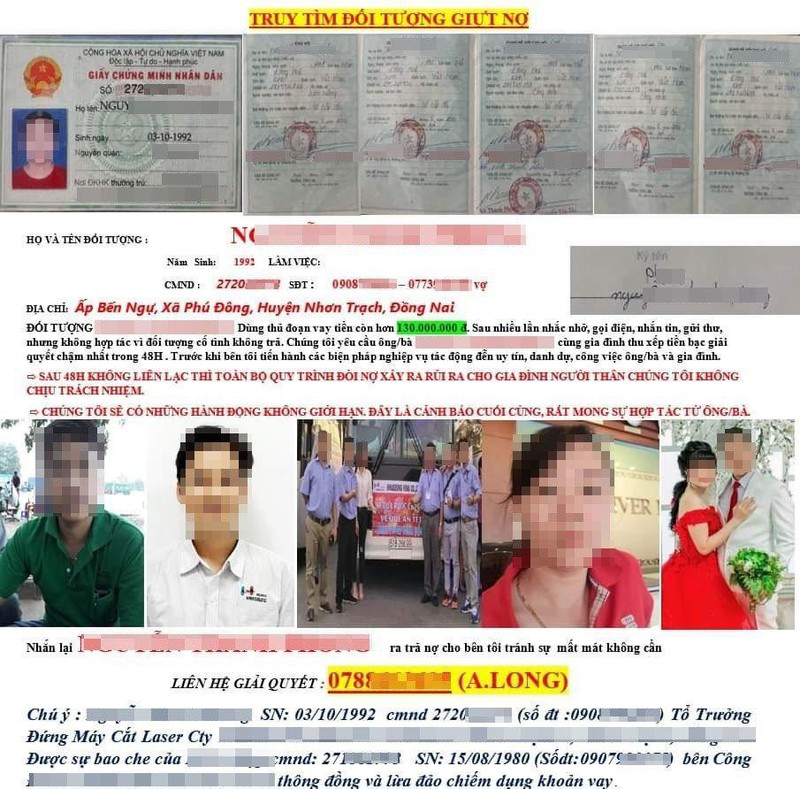 Hình ảnh cán bộ công đoàn bị bêu xấu trên mạng xã hội nhằm tạo sức ép để đòi nợ công nhân vay tiền tín dụng đen. (Ảnh: Cán bộ công đoàn cung cấp)