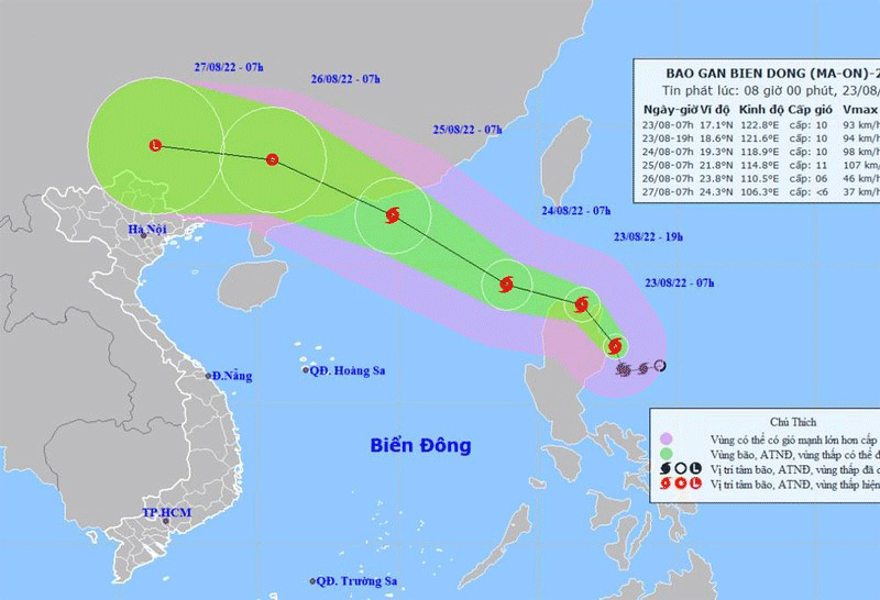 Vị trí và hướng di chuyển của bão Ma-on. (Nguồn: nchmf.gov.vn)