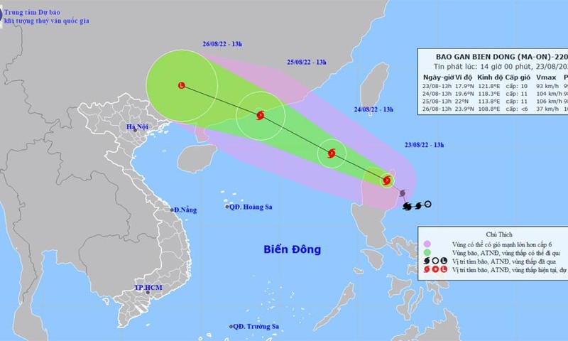 Vị trí và hướng di chuyển của bão Ma-on. (Nguồn: nchmf.gov.vn)
