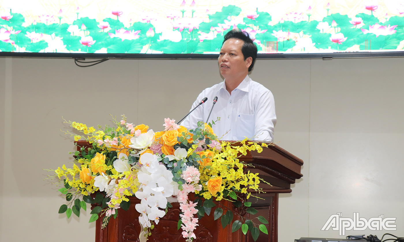 Đồng chí Nguyễn Thành Diệu, Tỉnh ủy viên, Phó Chủ tịch UBND tỉnh Tiền Giang phát biểu tại lễ phát động.