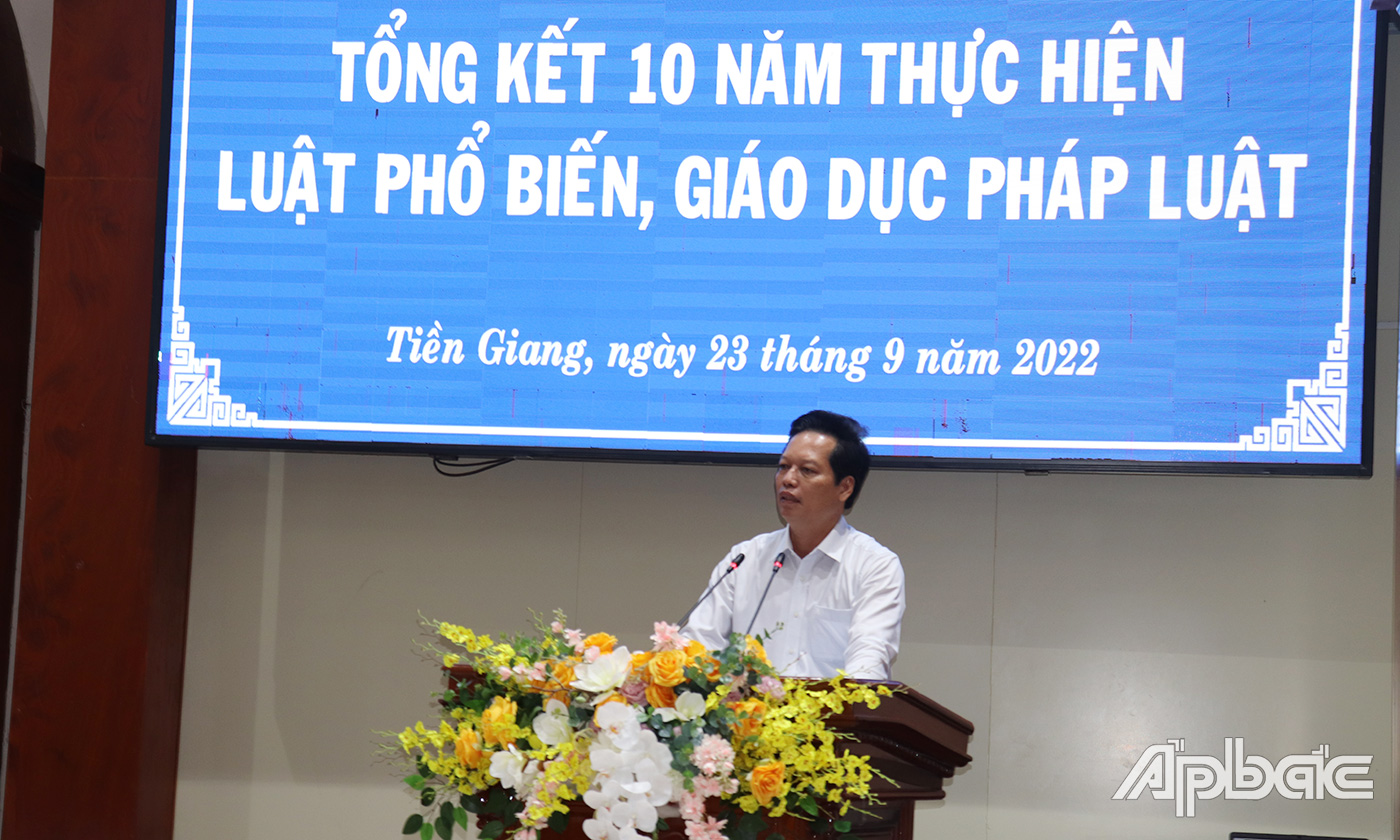 Đồng chí Nguyễn Thành Diệu, Tỉnh ủy viên, Phó Chủ tịch UBND tỉnh Tiền Giang phát biểu chỉ đạo tại hội nghị.