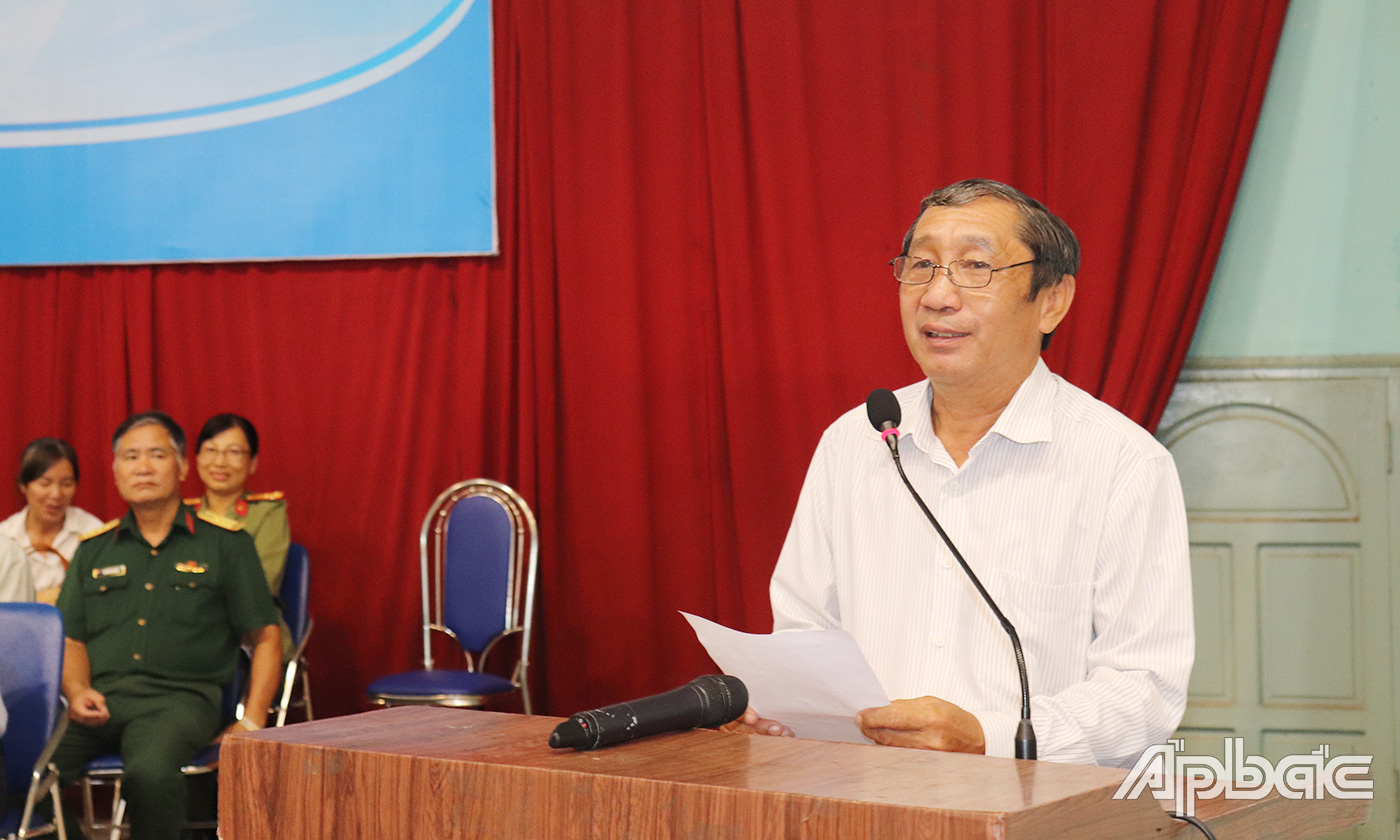 Đồng chí Nguyễn Ngọc Minh, Chủ tịch Hội Người Cao tuổi tỉnh Tiền Giang phát biểu khai mạc Hội thao.