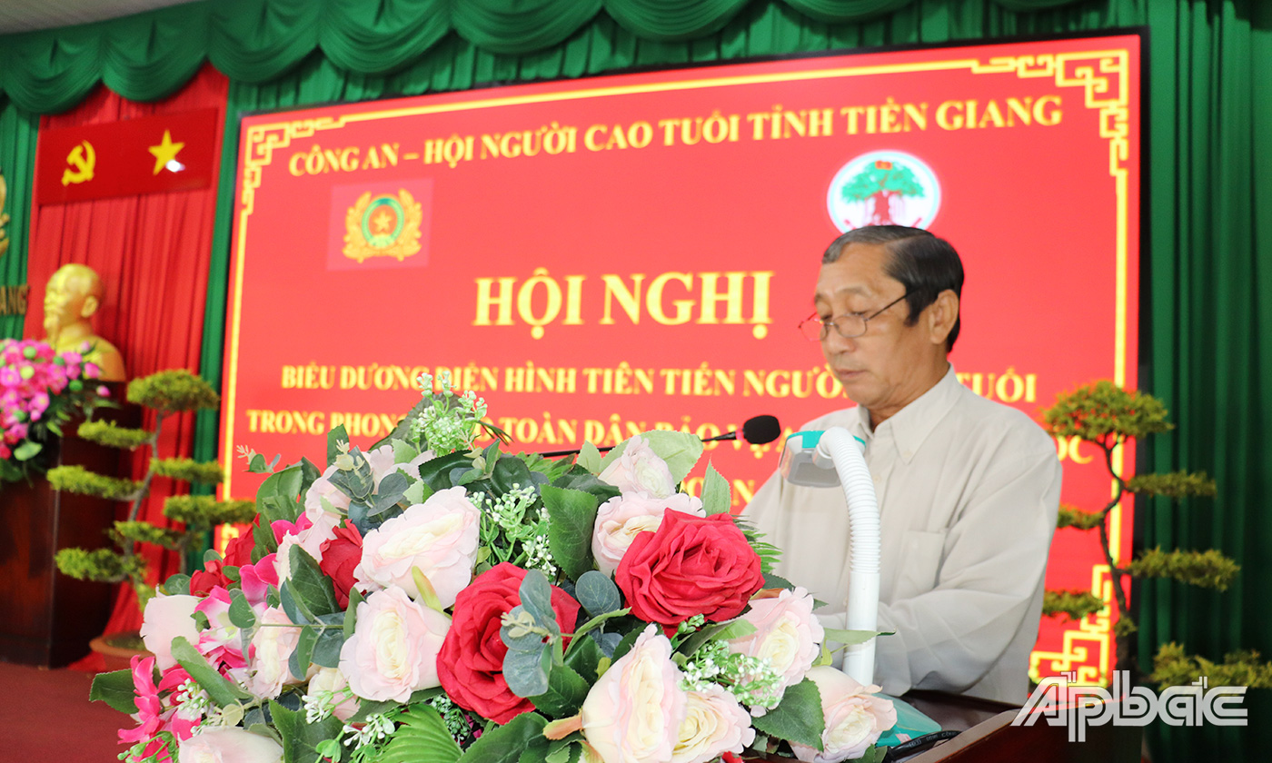 Đồng chí Nguyễn Ngọc Minh, Chủ tịch Hội Người Cao tuổi tỉnh Tiền Giang phát biểu khai mạc Hội thao. 