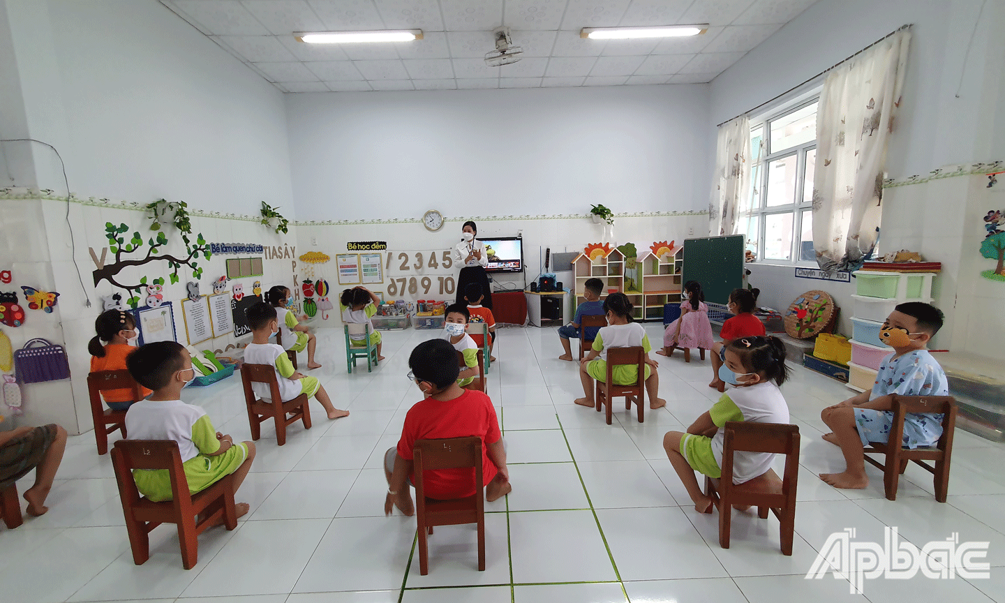 Các cơ sở giáo dục tạm thời chưa thu học phí, chờ hướng dẫn. (Ảnh chụp Trường Mầm non Hoa hồng, TP. Mỹ Tho). 