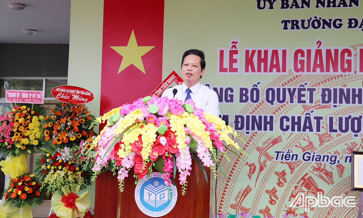 Đồng chí Nguyễn Thành Diệu, Tỉnh ủy viên, Phó Chủ tịch UBND tỉnh Tiền Giang phát biểu chỉ đạo tại buổi lễ.
