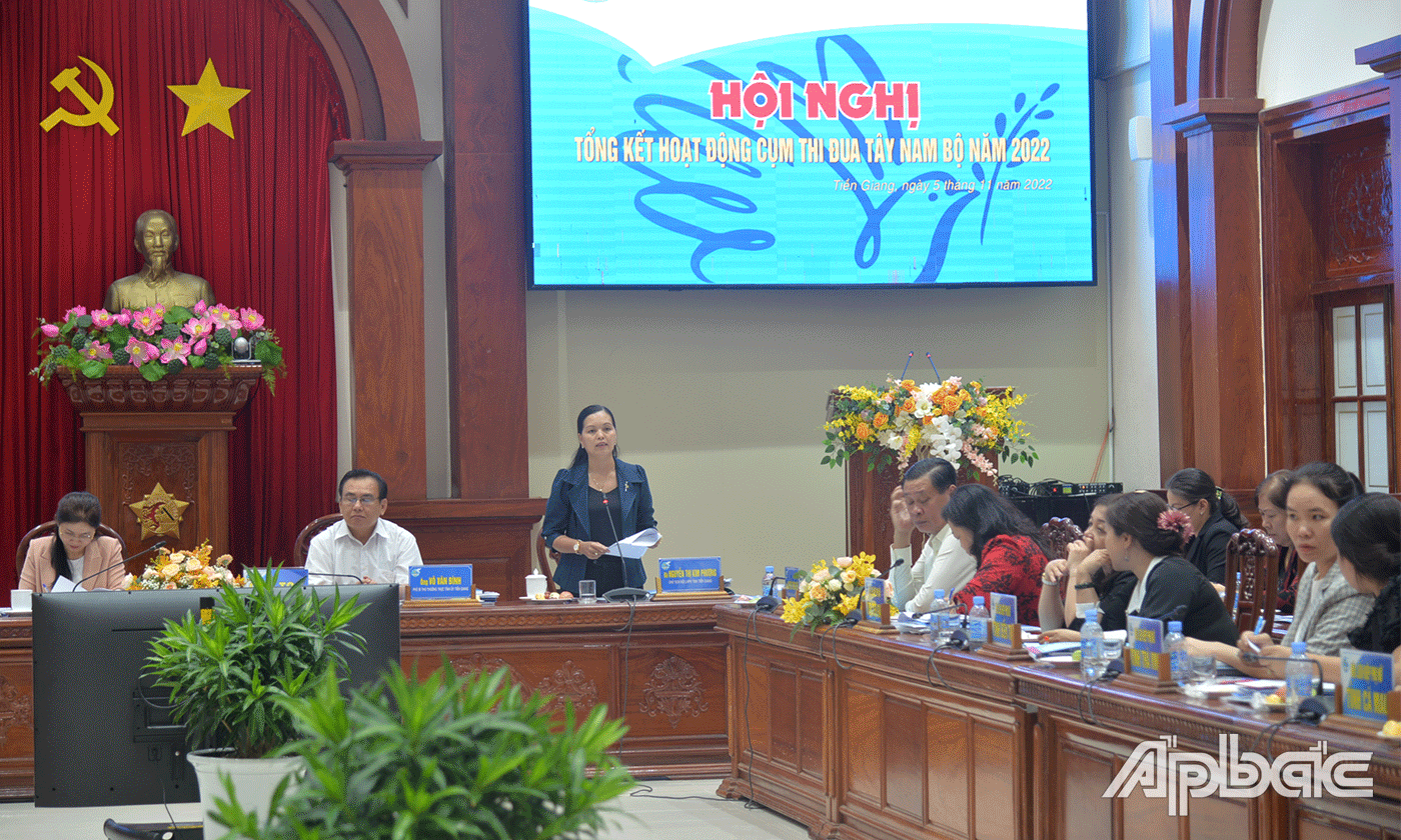 Chủ tịch Hội LHPN tỉnh Tiền Giang Nguyễn Thị Kim Phượng, cụm trưởng cụm thi đua Hội LHPN các tỉnh Tây Nam Bộ năm 2023 triển khai một số nhiệm vụ trọng tâm trong năm 2023.