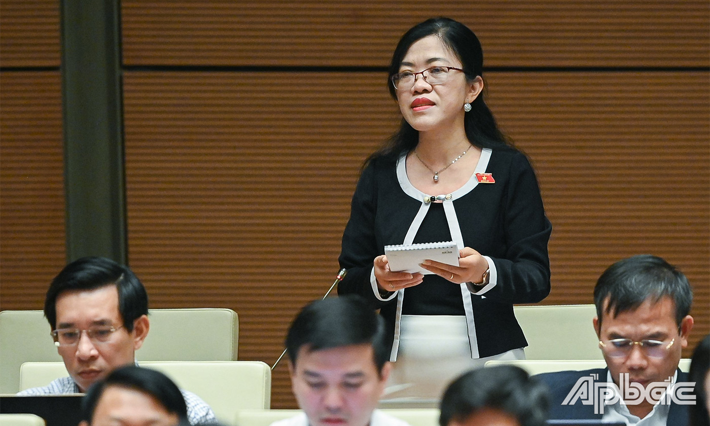 Đại biểu Nguyễn Kim Tuyến phát biểu tại buổi thảo luận tại hội trường