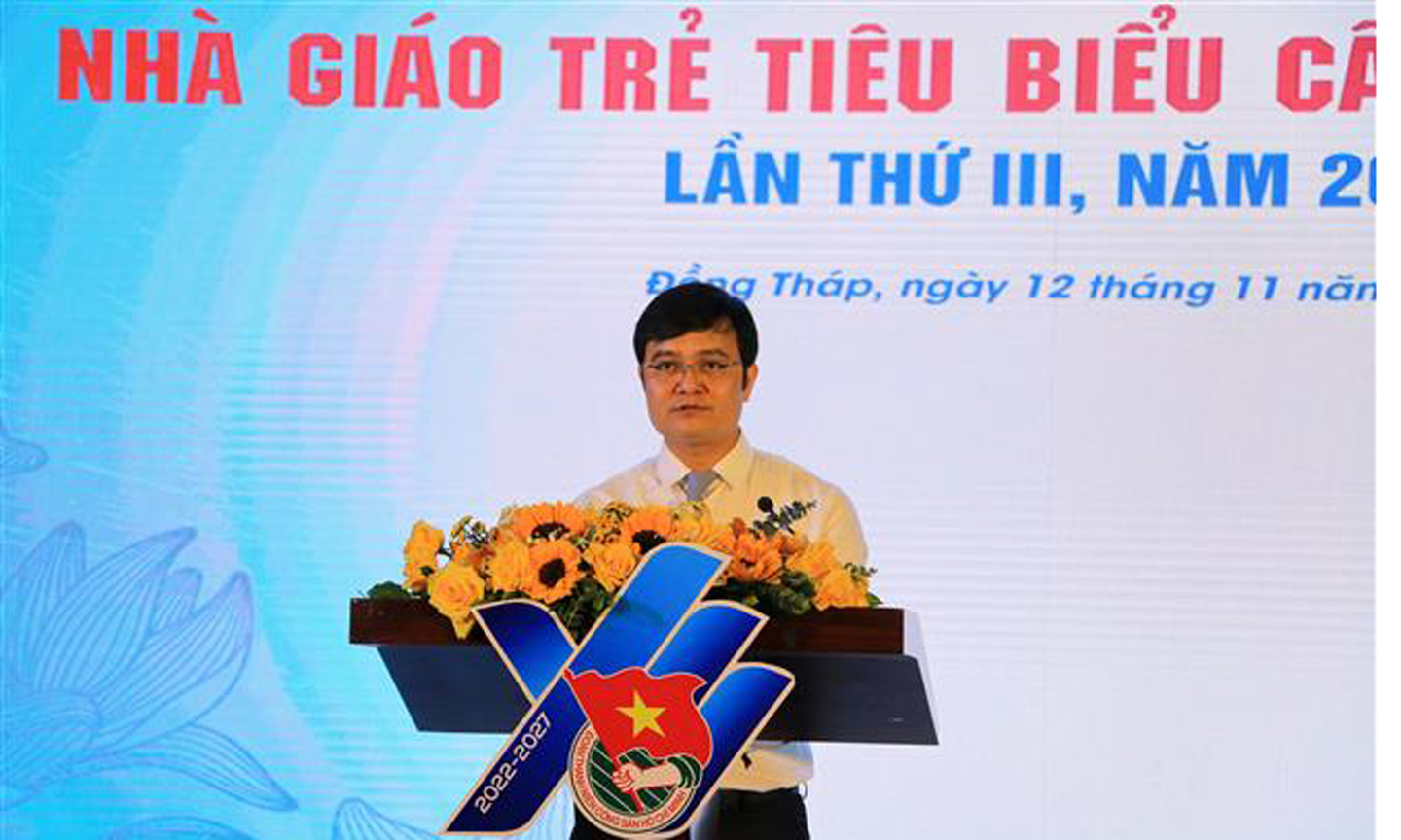 Anh Bùi Quang Huy, Ủy viên dự khuyết Trung ương Đảng, Bí thư thứ nhất Trung ương Đoàn phát biểu tại buổi lễ.