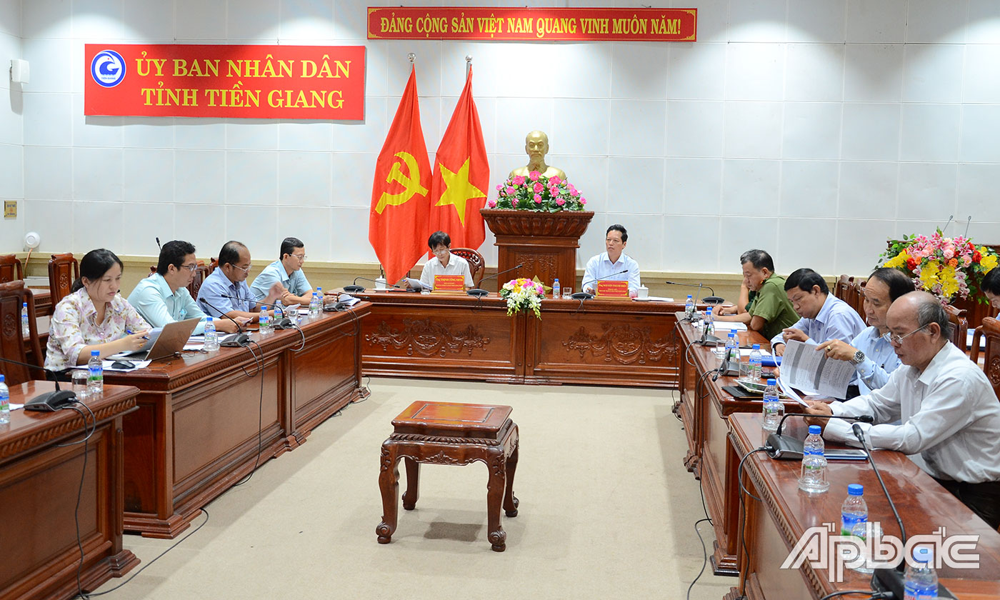 Quang cảnh hội nghị tại điểm cầu tỉnh Tiền Giang.