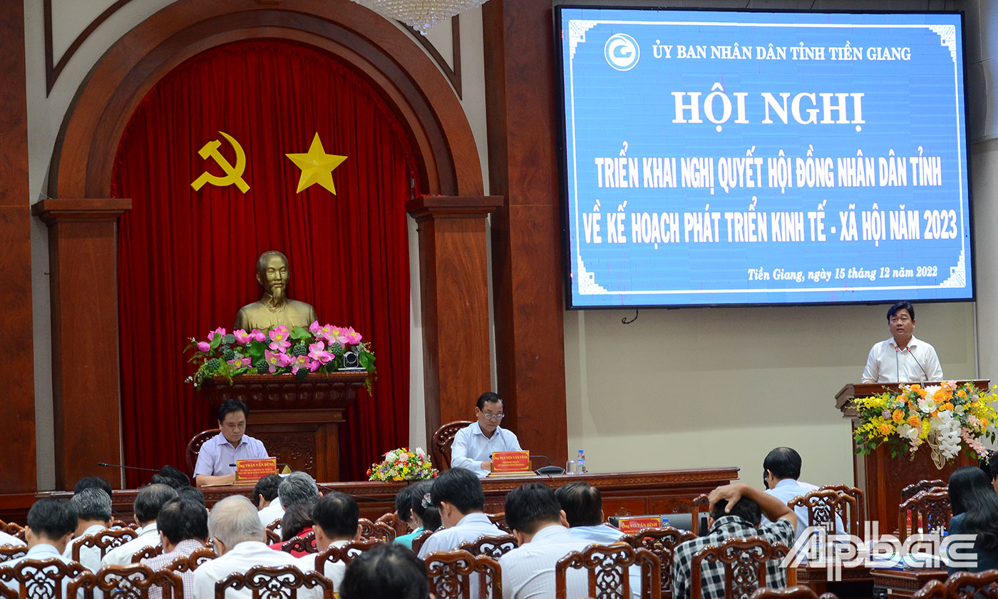 Lãnh đạo Sở Kế hoạch và Đầu tư tỉnh phát biểu tại hội nghị.