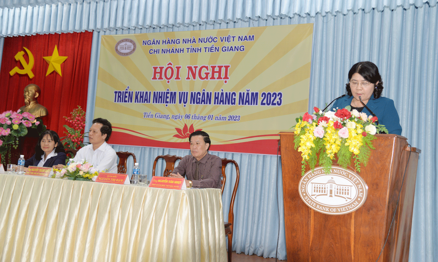 Giám đốc NHNN chi nhánh Tiền Giang Nguyễn Thị Đậm nêu những giải pháp của ngàng Ngân hàng trong năm 2023.